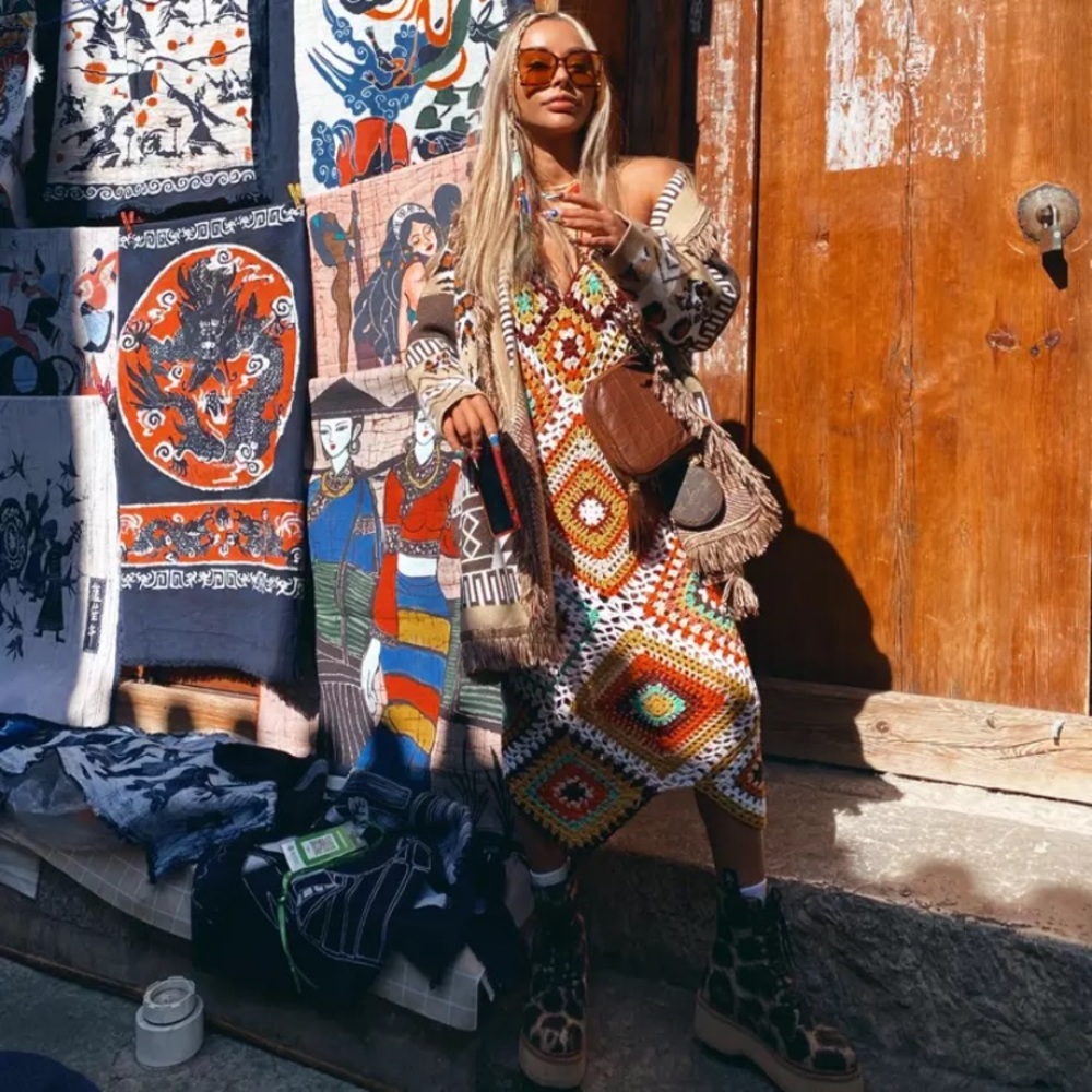 SOLD OUT Boho Handmade Multi Color Crochet Coverup Dress - Picture 4 of 13